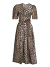 Ganni Leopard Print Cotton Midi Dress In Brown