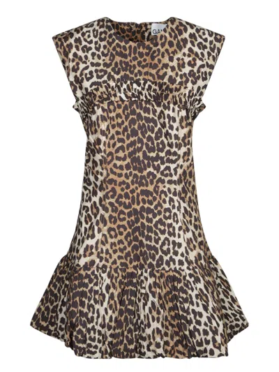 Ganni Animal Print Cap Sleeve Dress