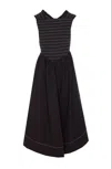 Ganni Smocked Stretch Cotton Sleeveless Midi Dress In Black