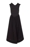 Ganni Smocked Stretch Cotton Sleeveless Midi Dress In Black