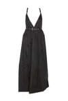 Ganni Black Long Dress With A V-neck Embellished With Studs In Black