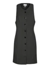 Ganni Sleeveless Twill Dress With Button Front In Black