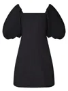 Ganni Cotton Poplin Puff Sleeve Mini Dress In Black