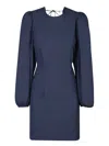Ganni Long-sleeved Open-back Minidress In Blue