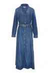 Ganni Blue Long Dress With Adjustable And Removable Waist Belt In Cotton Blend Woman In Blue