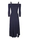 Ganni Long Knitted Off-the-shoulder Dress In Blue