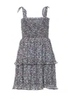 Ganni Pleated Georgette Tie-shoulder Smock Mini Dress In Blue