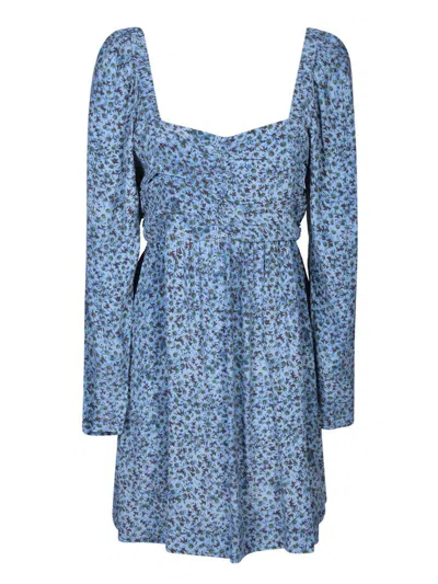 Ganni Multicolor Square Neckline Dress In Blue