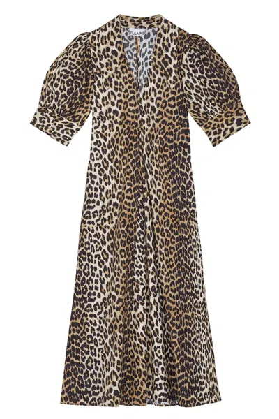 Ganni Organic Cotton Maxi Dress In Animal Print