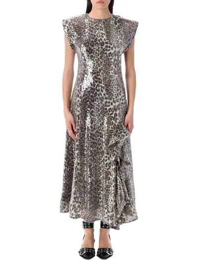 Ganni Dresses Brown In Animal Print