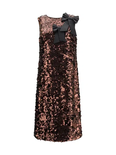 Ganni Women Midi Dress With Sequins In Brown