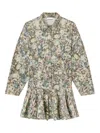Ganni Floral-print Buttoned Dress In Gray