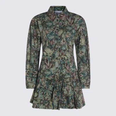 Ganni Floral Long Sleeve Dress With Pleated Skirt In Multi
