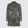 Ganni Floral Long Sleeve Dress With Pleated Skirt In Green