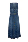 Ganni Blue Light Denim Belt Midi Dress In Mid Blue Vintage