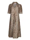 Ganni Leopard Print Poplin Dress In Multicolor