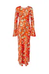 Ganni Floral-print Satin Maxi Dress In Arancio