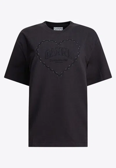 GANNI DROP SHOULDER HEART T-SHIRT