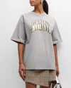 Ganni Oversize Fringe Accent Organic Cotton Graphic T-shirt In Paloma Melange