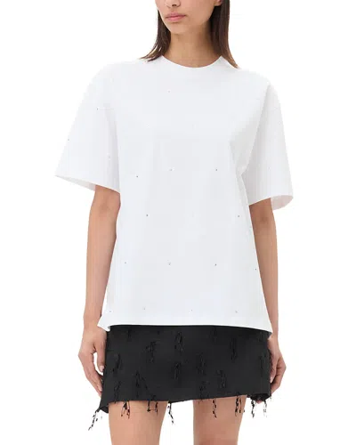 Ganni Rhinestone Logo Embroidery T-shirt In White