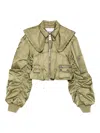 Ganni Nylon Short Bomber Jacket In Green