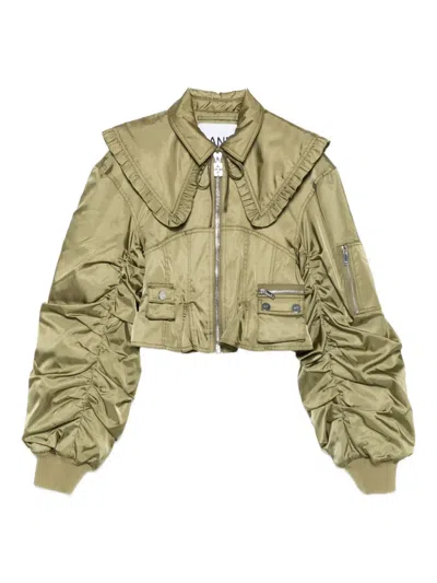 Ganni Duchess Bomber Jacket In Green