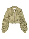 Ganni Nylon Short Bomber Jacket In Green