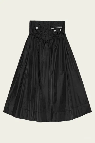 Ganni Duchess Nylon Long Pocket Skirt In Black