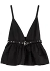 Ganni Black V-neck Top With A Waistband Under The Bust In Black