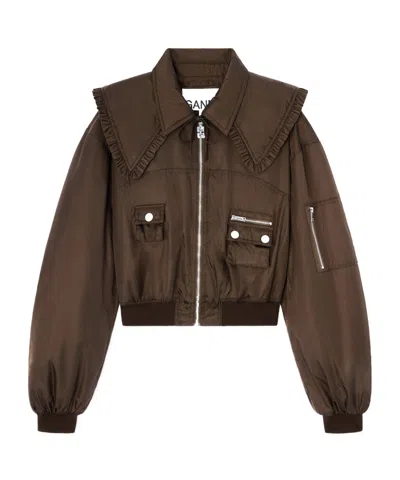 Ganni Duchesse Bomber Jacket In Brown