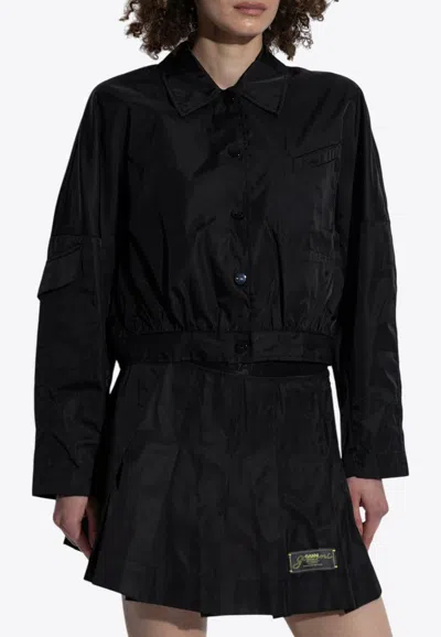 Ganni Duchesse Cropped Jacket In Black