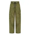 Ganni Green Washed Cotton Twill Trousers In Green