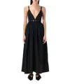 Ganni Black Long Dress With A V-neck Embellished With Studs In Black