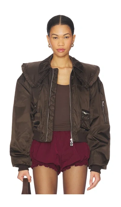 Ganni Duchesse Nylon Bomber Jacket In Brown