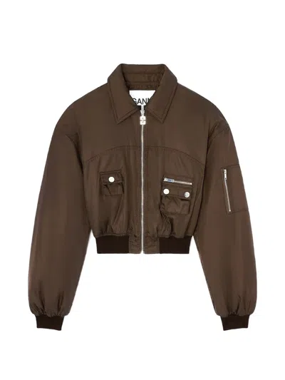 Ganni Duchesse Nylon Bomber Jacket In Blue
