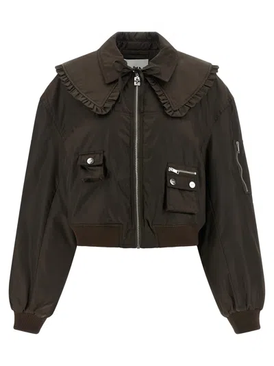 Ganni Duchesse Nylon Bomber Jacket In Green