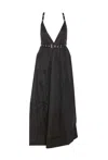 Ganni Black Long Dress With A V-neck Embellished With Studs In Black