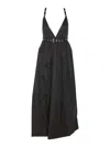 Ganni Black Long Dress With A V-neck Embellished With Studs In Black