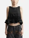 Ganni Checkered Tank Top Featuring Ruffle Detailing In Black