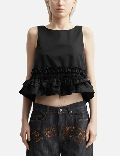 GANNI DUCHESSE NYLON FRILL TOP