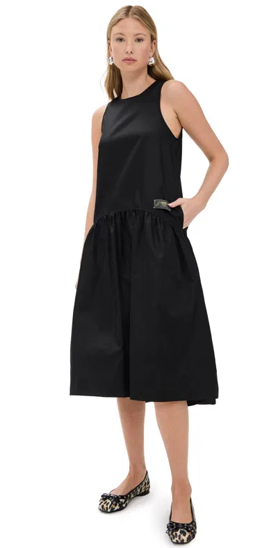 Ganni Duchesse Nylon Midi Dress Black In 099 Black