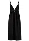 Ganni Black Long Dress With A V-neck Embellished With Studs In Black