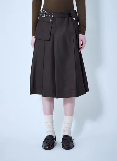 Ganni Duchesse Nylon Midi Pleated Pocket Skirt In Black