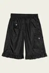 Ganni Duchesse Nylon Midi Ruffle Shorts In Black