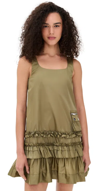 Ganni Duchesse Nylon Mini Dress Boa In Green