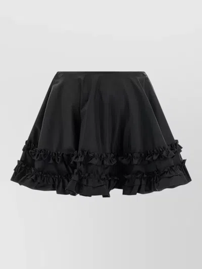 Ganni Duchesse Nylon Mini Skirt A Line Ruffles In Black