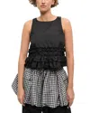 Ganni Checkered Tank Top Featuring Ruffle Detailing In Black