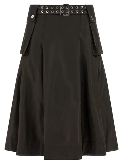 Ganni Duchesse Nylon Pleated Skirts Brown In Black