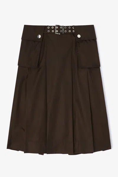 Ganni Duchesse Nylon Midi Pleated Skirt In Brown