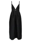 Ganni Black Long Dress With A V-neck Embellished With Studs In Blue